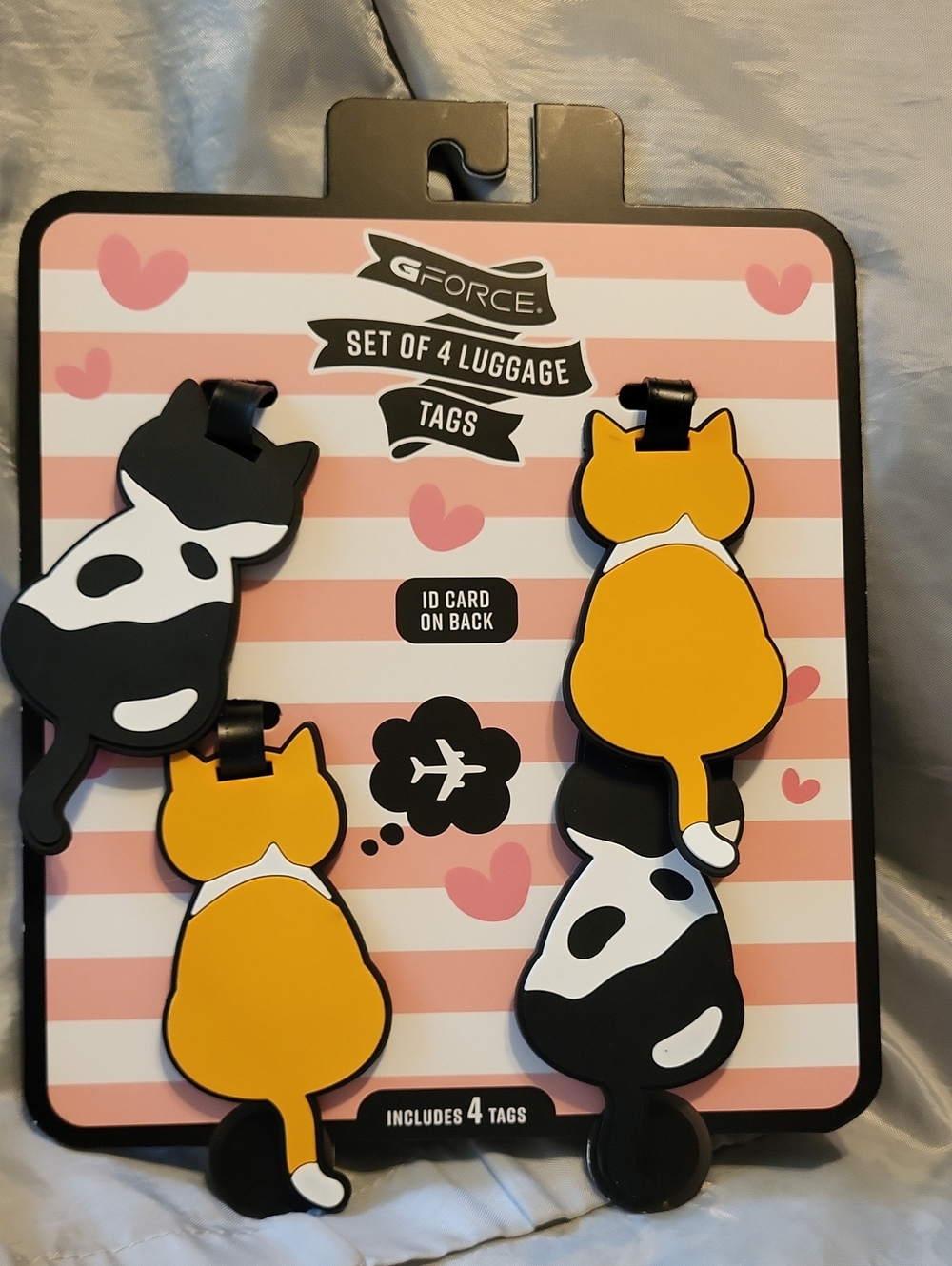 G Force Cat Luggage Tags - Set of 4 (ORANGE & Black/White) LI